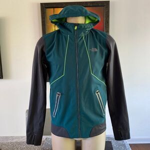 The North Face Small Kilowatt Jacket Dark Green Neon Grey Pockets Hoodie
